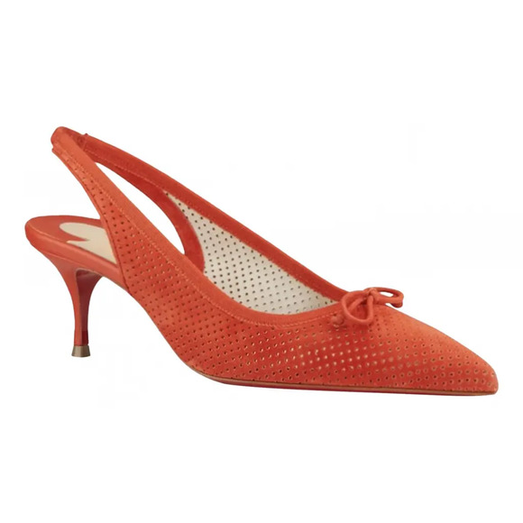 Christian Louboutin Hall Sling Pump 55 VIF Red Orange Suede Slingback Heel 38 - Picture 3 of 12